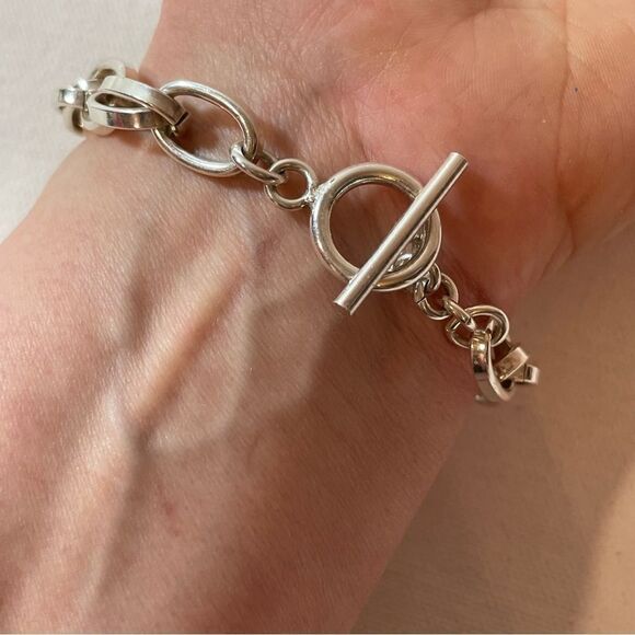 OVAL LINK TOGGLE CLASP BRACELET STERLING SILVER 925 29.5 grams - Picture 2 of 6